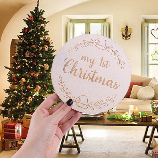 Wooden Baby Announcement My 1st Christmas Engraved Sign Plaque baby christmas gift