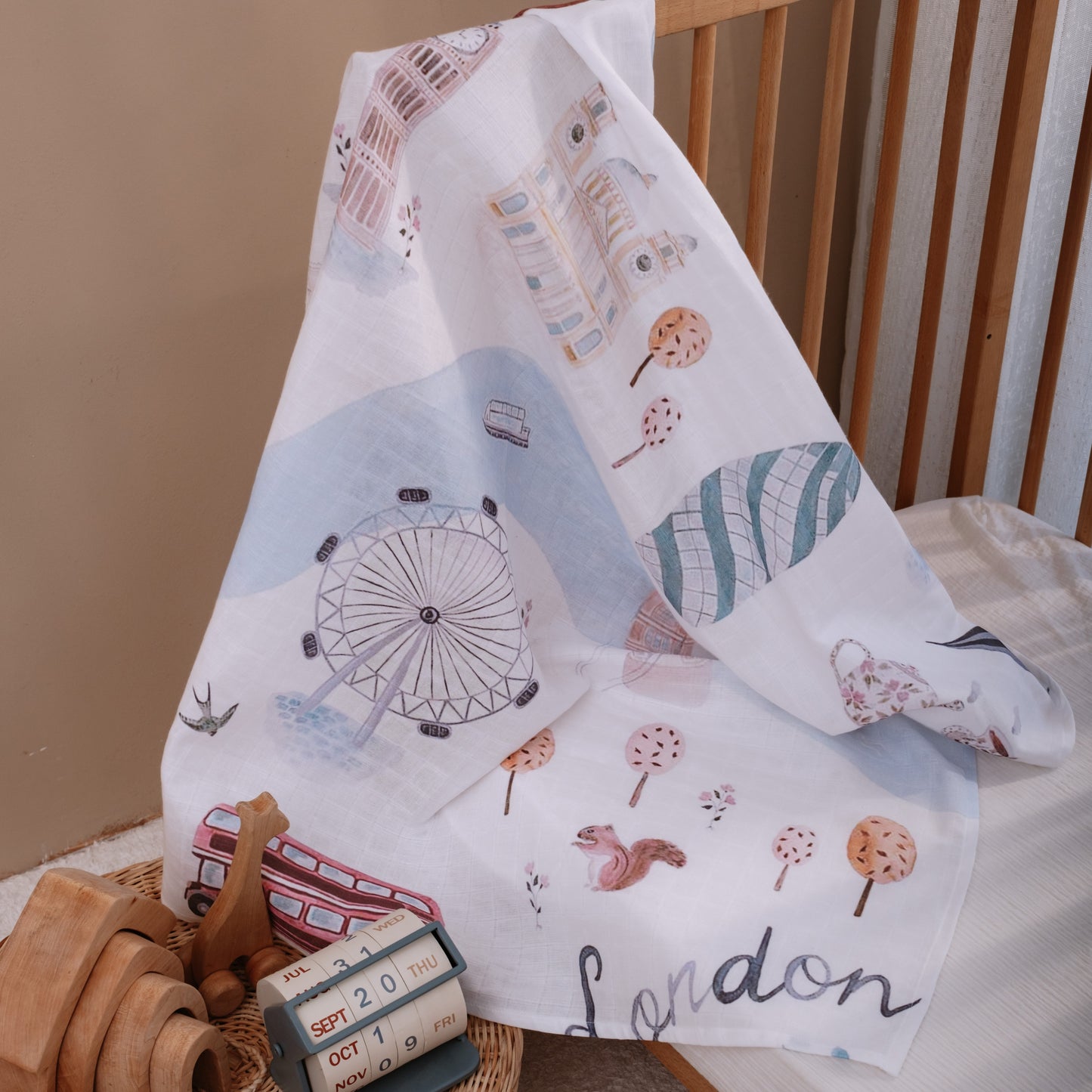 Baby Muslin Swaddle Blanket  - London