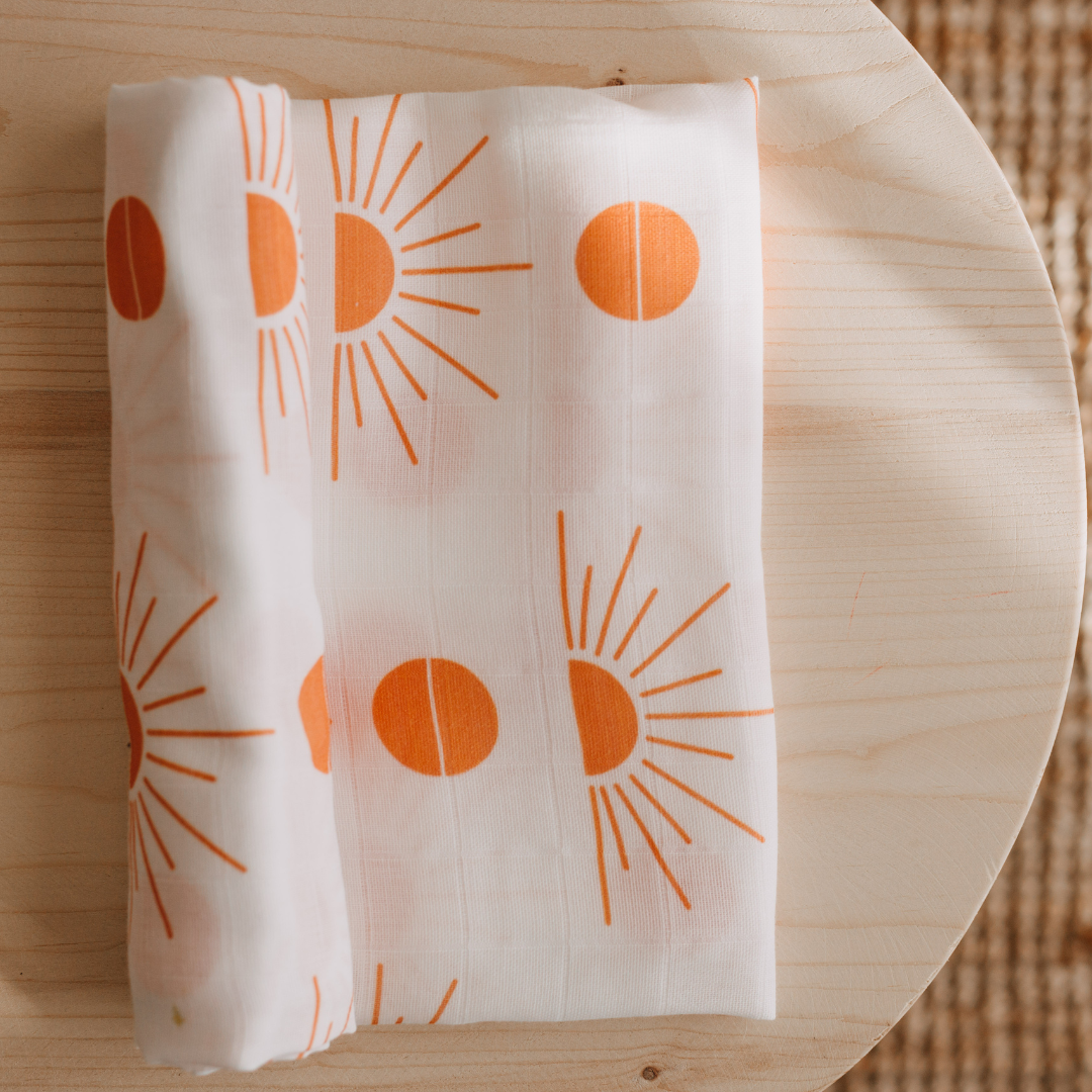 Muslin Square Baby Burp Cloth - Set of 3 - Sun