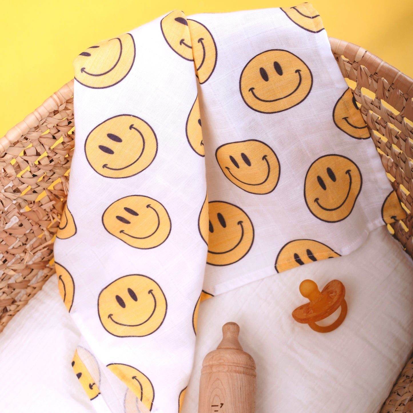 Muslin Swaddle Baby Blanket - Smiley