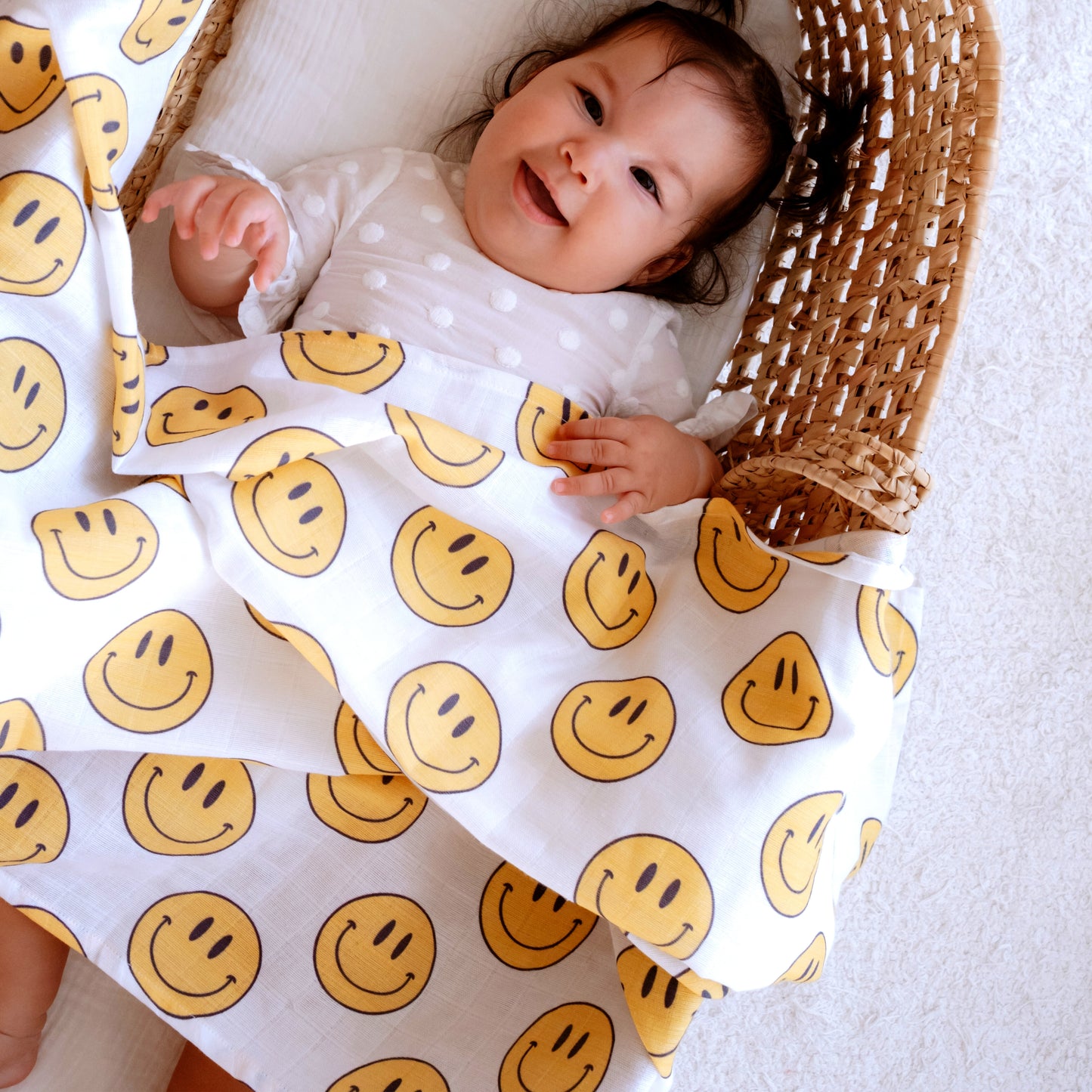 Muslin Swaddle Baby Blanket - Smiley