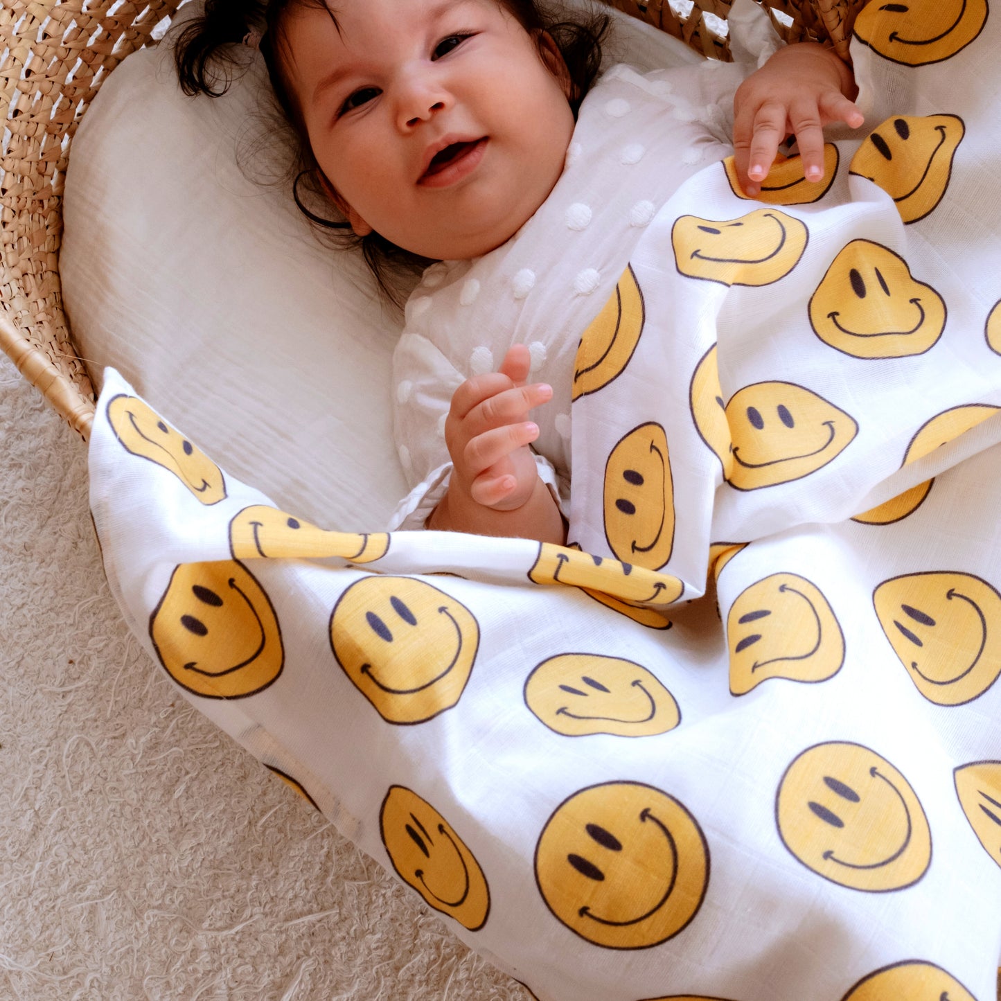 Muslin Swaddle Baby Blanket - Smiley